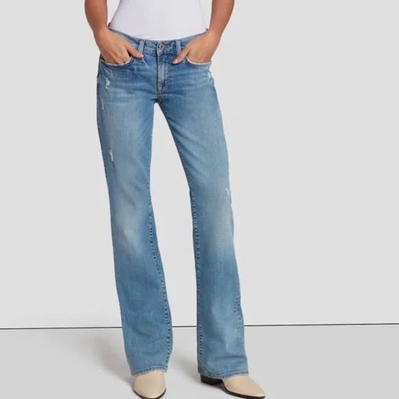 7 For All Mankind Denim - 7 For All‎ Mankind The Original Bootcut Light Wash Distressed Low Rise 27 Short